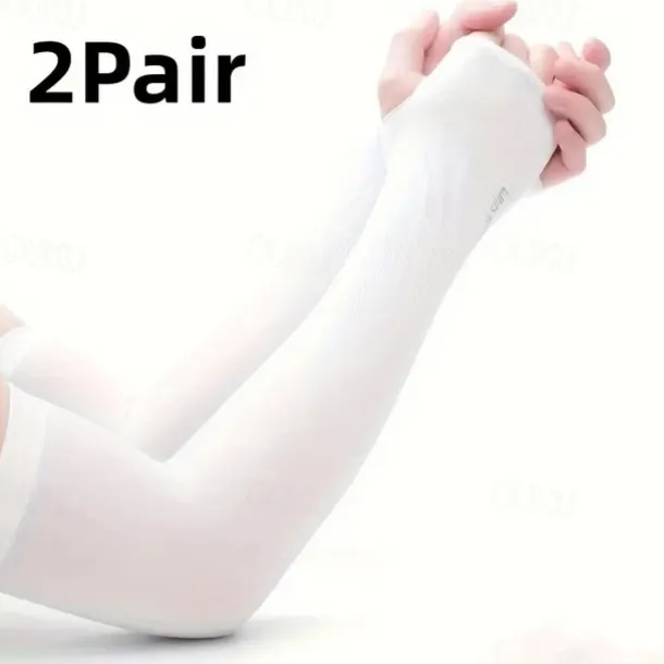 2pairs Long Solid Color Sun Sleeves, Thin High Elastic Cooling Arm Cover, Summer Sport Sleeves For Running Fishing Riding