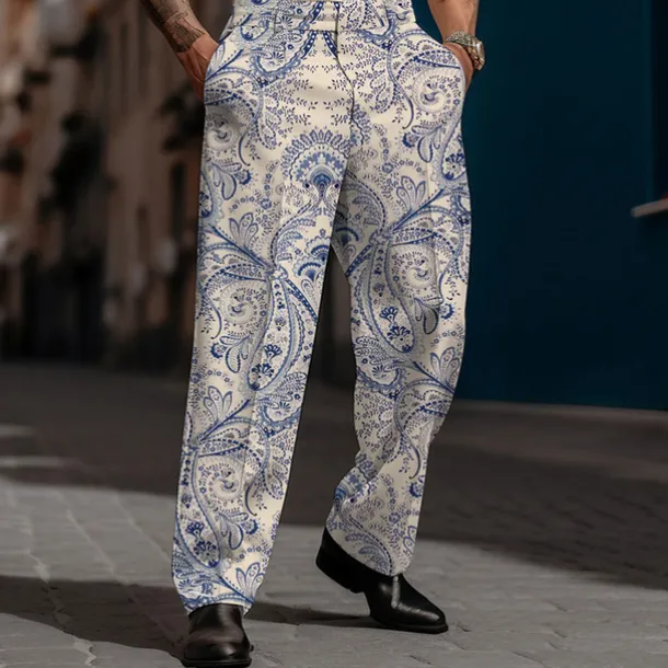 Paisley Vintage Men's 3D Print Dress Pants Pants Trousers Outdoor Street Wear to work Polyester Black White Blue S M L High Elasticity Pants