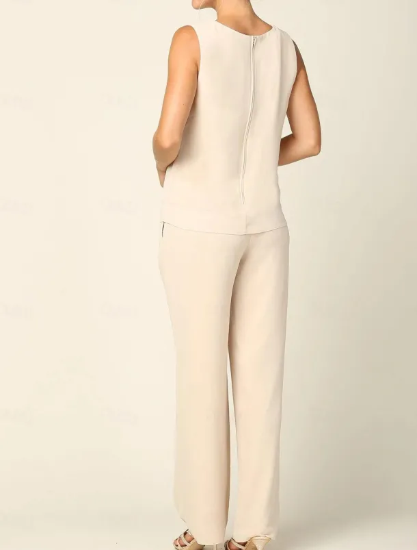 Pantsuit 3 Piece Mother of the Bride Dress Elegant Crew Neck Floor Length Chiffon Long Sleeve Wrap Included with Lace Embroidery