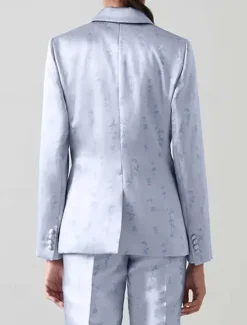 Pantsuit Mother of the Bride Elegant Vintage Simple Floral Print Blazer Notched Lapel Floor Length Satin Long Sleeve with Buttons