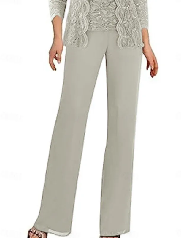 Pantsuit Mother of the Bride Dress Wedding Guest Elegant Simple Square Neck Floor Length Polyester 3/4 Length Sleeve with Solid Color