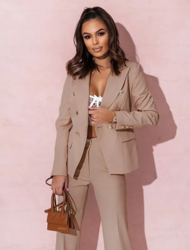 Pantsuit Mother of the Bride Pantsuit Elegant Blazer Lapel Floor Length Long Sleeve with Metal Buttons Solid Color