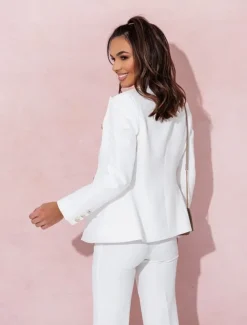 Pantsuit Mother of the Bride Pantsuit Elegant Blazer Lapel Floor Length Long Sleeve with Metal Buttons Solid Color