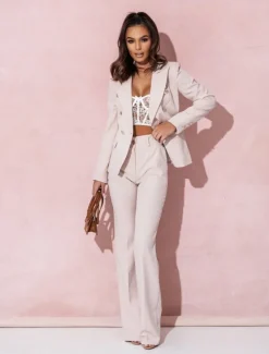 Pantsuit Mother of the Bride Pantsuit Elegant Blazer Lapel Floor Length Long Sleeve with Metal Buttons Solid Color