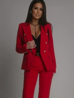 Pantsuit Mother of the Bride Pantsuit Elegant Blazer Lapel Floor Length Long Sleeve with Metal Buttons Solid Color