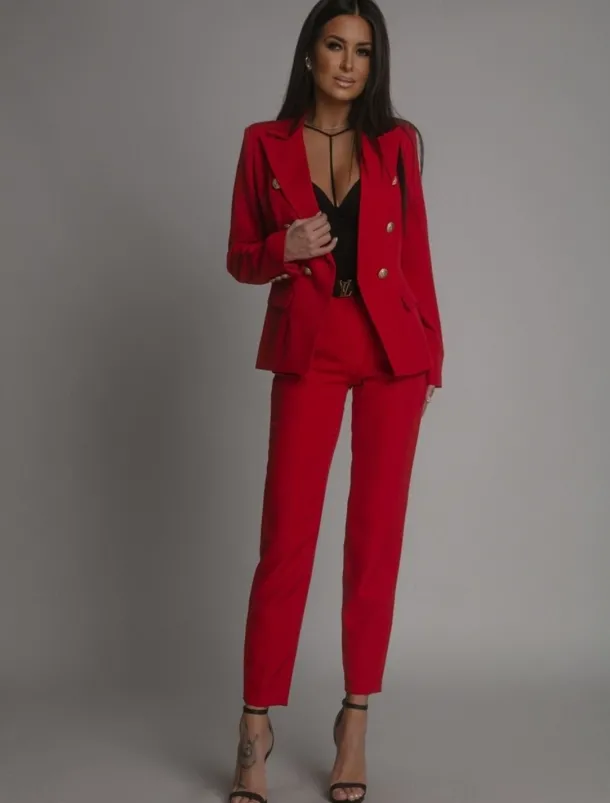 Pantsuit Mother of the Bride Pantsuit Elegant Blazer Lapel Floor Length Long Sleeve with Metal Buttons Solid Color