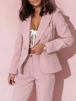 Pantsuit Mother of the Bride Pantsuit Elegant Blazer Lapel Floor Length Long Sleeve with Metal Buttons Solid Color