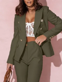 Pantsuit Mother of the Bride Pantsuit Elegant Blazer Lapel Floor Length Long Sleeve with Metal Buttons Solid Color