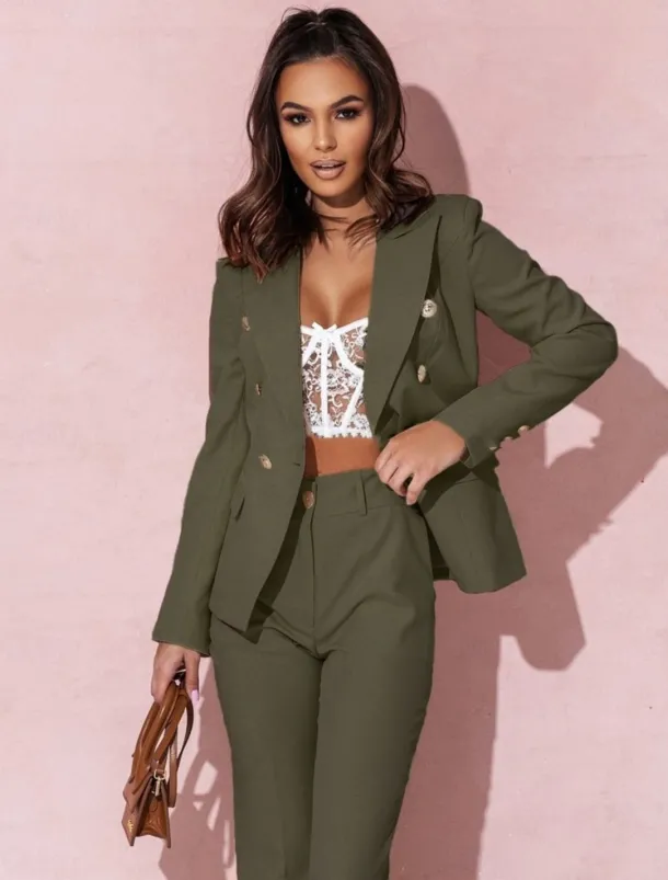 Pantsuit Mother of the Bride Pantsuit Elegant Blazer Lapel Floor Length Long Sleeve with Metal Buttons Solid Color