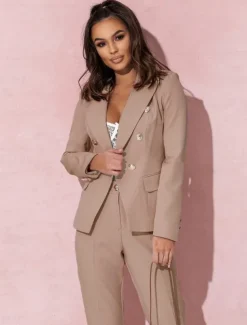 Pantsuit Mother of the Bride Pantsuit Elegant Blazer Lapel Floor Length Long Sleeve with Metal Buttons Solid Color