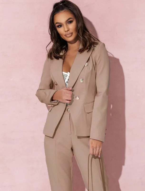 Pantsuit Mother of the Bride Pantsuit Elegant Blazer Lapel Floor Length Long Sleeve with Metal Buttons Solid Color