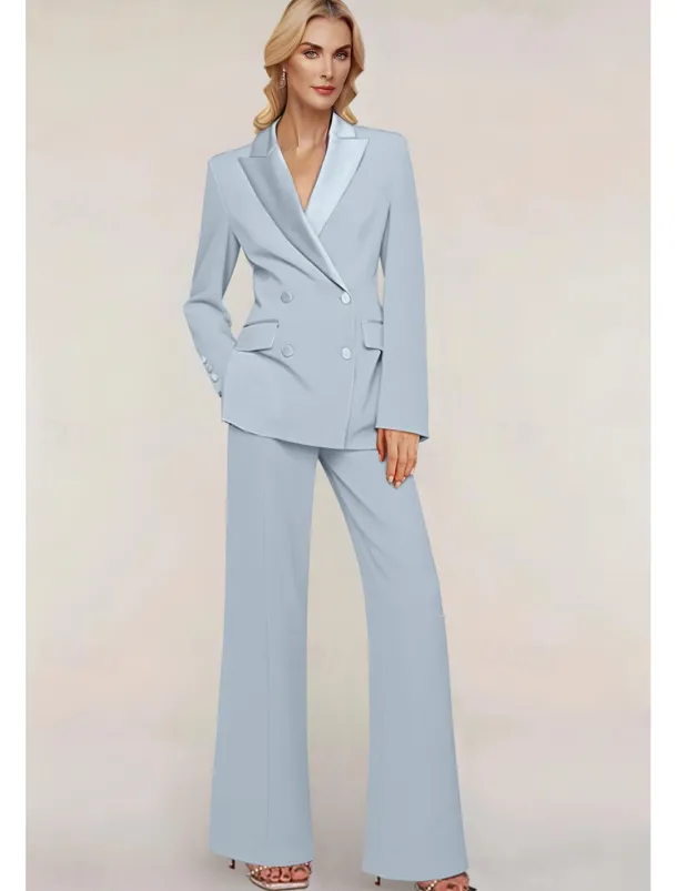 Pantsuit Mother of the Bride Tuxedo Wedding Guest Elegant Ankle Length Long Sleeve with Buttons Solid Color free custom size