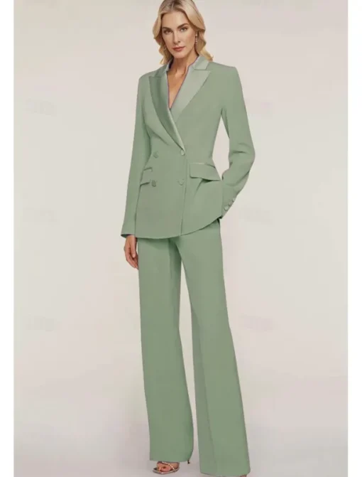 Pantsuit Mother of the Bride Tuxedo Wedding Guest Elegant Ankle Length Long Sleeve with Buttons Solid Color free custom size