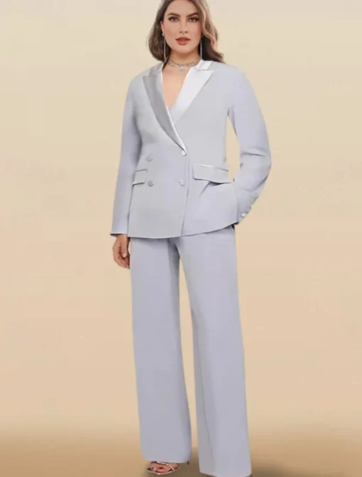 Pantsuit Mother of the Bride Tuxedo Wedding Guest Elegant Ankle Length Long Sleeve with Buttons Solid Color free custom size