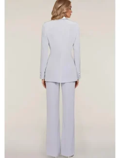 Pantsuit Mother of the Bride Tuxedo Wedding Guest Elegant Ankle Length Long Sleeve with Buttons Solid Color free custom size