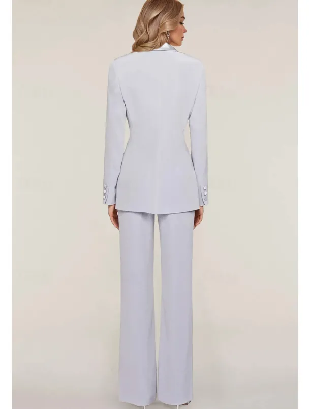 Pantsuit Mother of the Bride Tuxedo Wedding Guest Elegant Ankle Length Long Sleeve with Buttons Solid Color free custom size