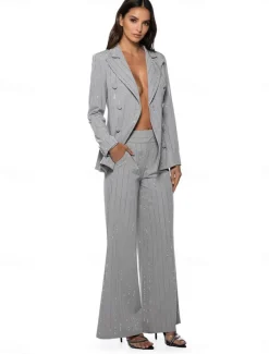 Pantsuit Mother of the Bride Dress Elegant Shirt Collar Ankle Length Polyester Long Sleeve with Buttons