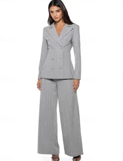 Pantsuit Mother of the Bride Dress Elegant Shirt Collar Ankle Length Polyester Long Sleeve with Buttons