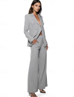 Pantsuit Mother of the Bride Dress Elegant Shirt Collar Ankle Length Polyester Long Sleeve with Buttons