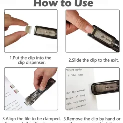 Paper Clam Clip Dispenser Handheld File Document Clipper with 50 Reuseable Stainless Steel Refill Clips for Home Office School