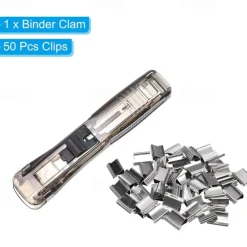 Paper Clam Clip Dispenser Handheld File Document Clipper with 50 Reuseable Stainless Steel Refill Clips for Home Office School