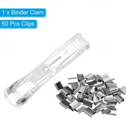 Paper Clam Clip Dispenser Handheld File Document Clipper with 50 Reuseable Stainless Steel Refill Clips for Home Office School