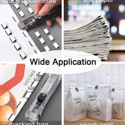 Paper Clam Clip Dispenser Handheld File Document Clipper with 50 Reuseable Stainless Steel Refill Clips for Home Office School