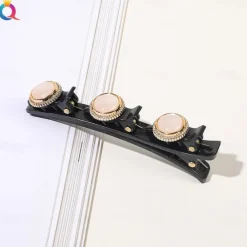 parkling Crystal Stone Braided Hair Clips with 3 Small Clips Pearl shaped hairpin duckbill clipBraided Hair Clip with Rhinestones for Women/Girls