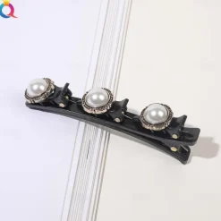 parkling Crystal Stone Braided Hair Clips with 3 Small Clips Pearl shaped hairpin duckbill clipBraided Hair Clip with Rhinestones for Women/Girls