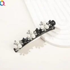 parkling Crystal Stone Braided Hair Clips with 3 Small Clips Pearl shaped hairpin duckbill clipBraided Hair Clip with Rhinestones for Women/Girls