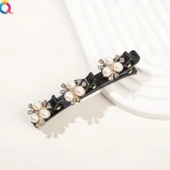 parkling Crystal Stone Braided Hair Clips with 3 Small Clips Pearl shaped hairpin duckbill clipBraided Hair Clip with Rhinestones for Women/Girls