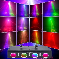 Party Lights Indoor DJ Disco Lights 3D Effect Sound Sensing Laser Lights Flash Stage Lights Projector Home Show Christmas Halloween Party Birthday Decorations Club KTV Bar Karaoke