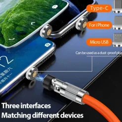 Passenger Cable Rotating Magnetic Cable 540 Degrees Fast Charging Silicone TYPEC Triple Hand Travel Magnetic Cable Charging Cable