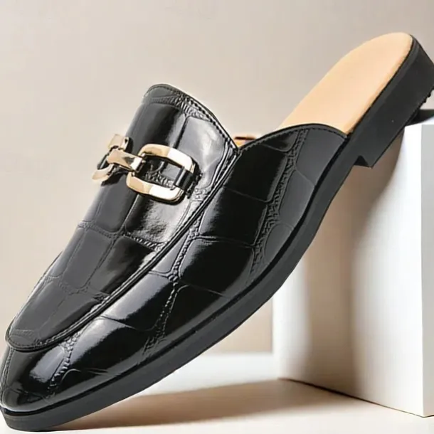Patent Leather Moccasins for Men - Sophisticated Slip-On with Metal Buckle for Business and Casual Wear