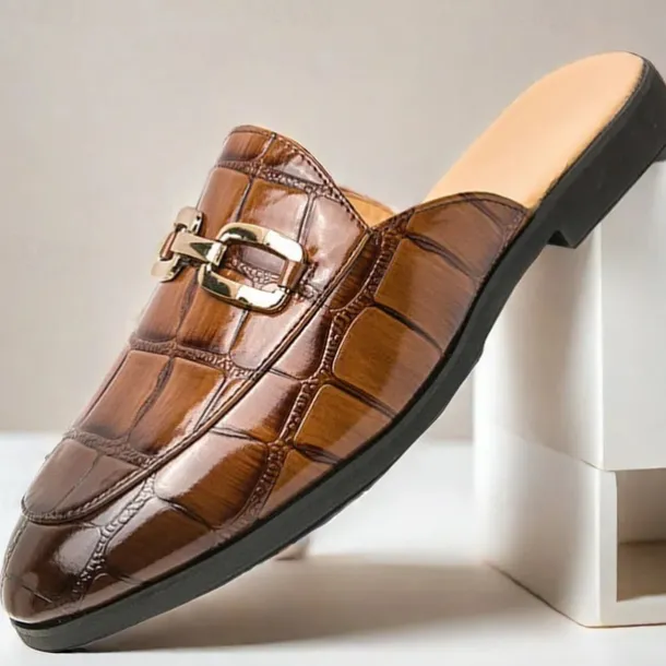 Patent Leather Moccasins for Men - Sophisticated Slip-On with Metal Buckle for Business and Casual Wear