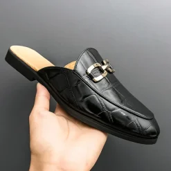 Patent Leather Moccasins for Men - Sophisticated Slip-On with Metal Buckle for Business and Casual Wear