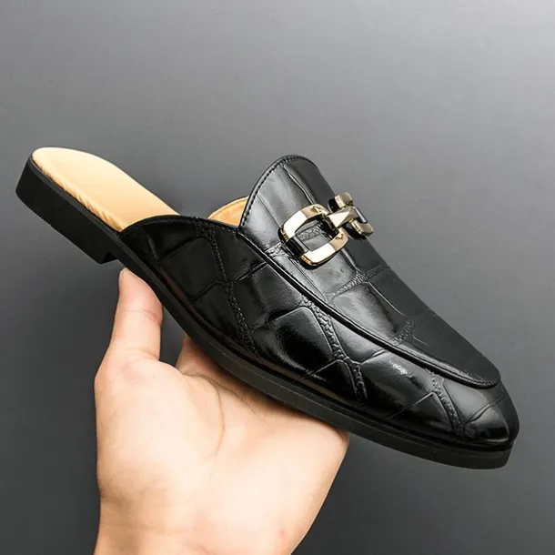 Patent Leather Moccasins for Men - Sophisticated Slip-On with Metal Buckle for Business and Casual Wear