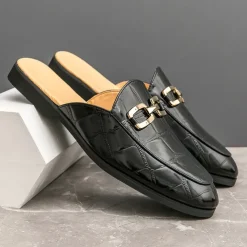 Patent Leather Moccasins for Men - Sophisticated Slip-On with Metal Buckle for Business and Casual Wear
