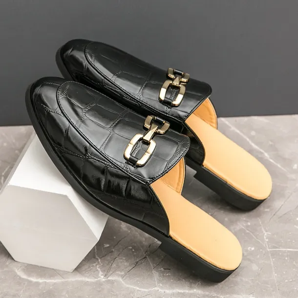 Patent Leather Moccasins for Men - Sophisticated Slip-On with Metal Buckle for Business and Casual Wear