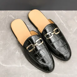 Patent Leather Moccasins for Men - Sophisticated Slip-On with Metal Buckle for Business and Casual Wear