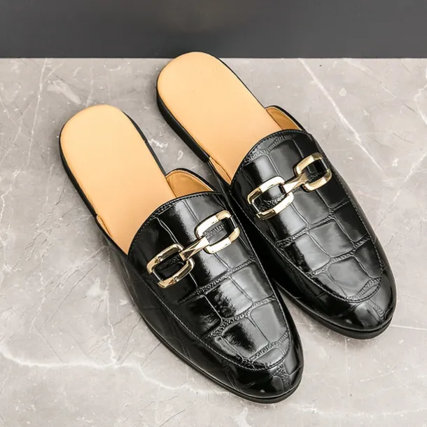 Patent Leather Moccasins for Men - Sophisticated Slip-On with Metal Buckle for Business and Casual Wear