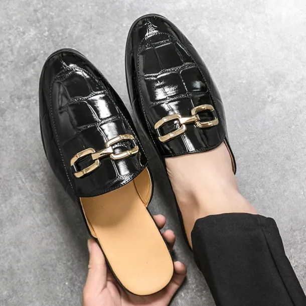 Patent Leather Moccasins for Men - Sophisticated Slip-On with Metal Buckle for Business and Casual Wear