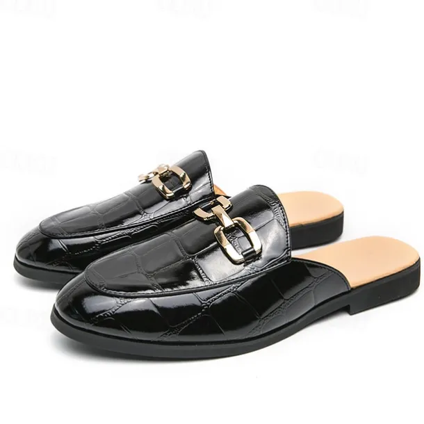 Patent Leather Moccasins for Men - Sophisticated Slip-On with Metal Buckle for Business and Casual Wear