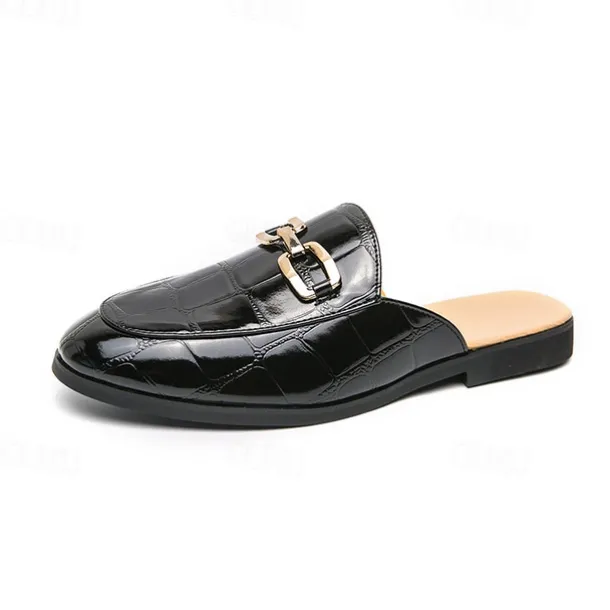 Patent Leather Moccasins for Men - Sophisticated Slip-On with Metal Buckle for Business and Casual Wear