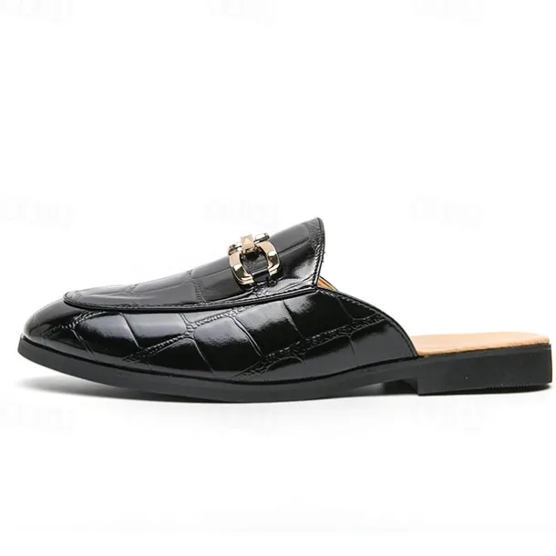 Patent Leather Moccasins for Men - Sophisticated Slip-On with Metal Buckle for Business and Casual Wear