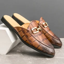 Patent Leather Moccasins for Men - Sophisticated Slip-On with Metal Buckle for Business and Casual Wear