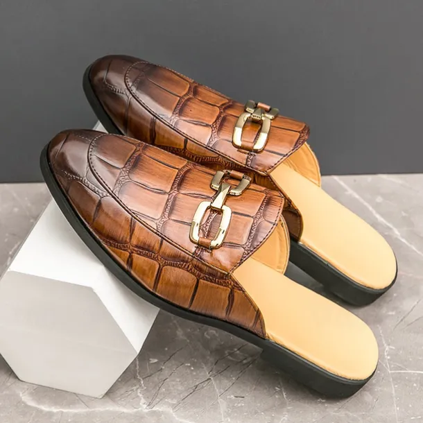 Patent Leather Moccasins for Men - Sophisticated Slip-On with Metal Buckle for Business and Casual Wear