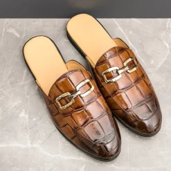 Patent Leather Moccasins for Men - Sophisticated Slip-On with Metal Buckle for Business and Casual Wear