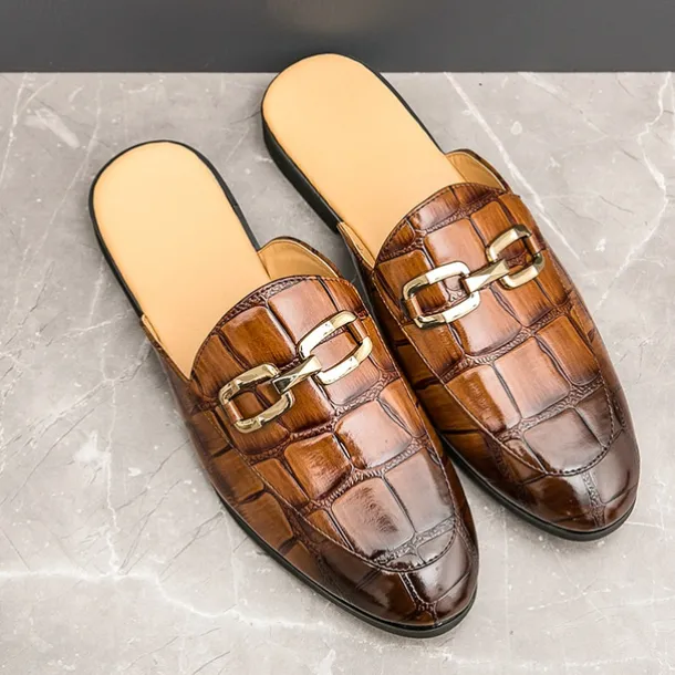 Patent Leather Moccasins for Men - Sophisticated Slip-On with Metal Buckle for Business and Casual Wear