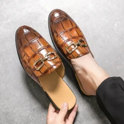 Patent Leather Moccasins for Men - Sophisticated Slip-On with Metal Buckle for Business and Casual Wear